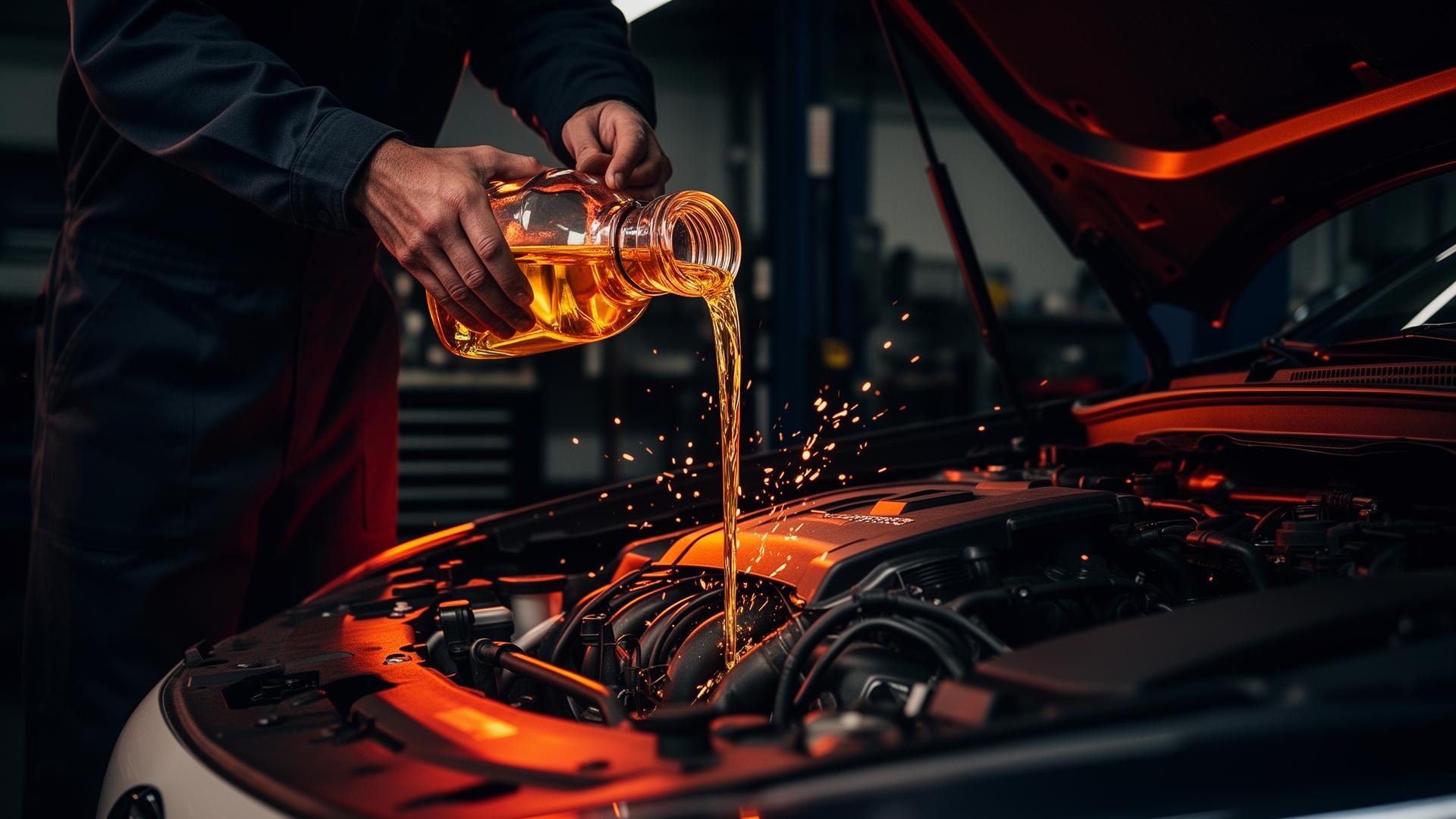 Mecânico realizando troca de óleo em motor de carro